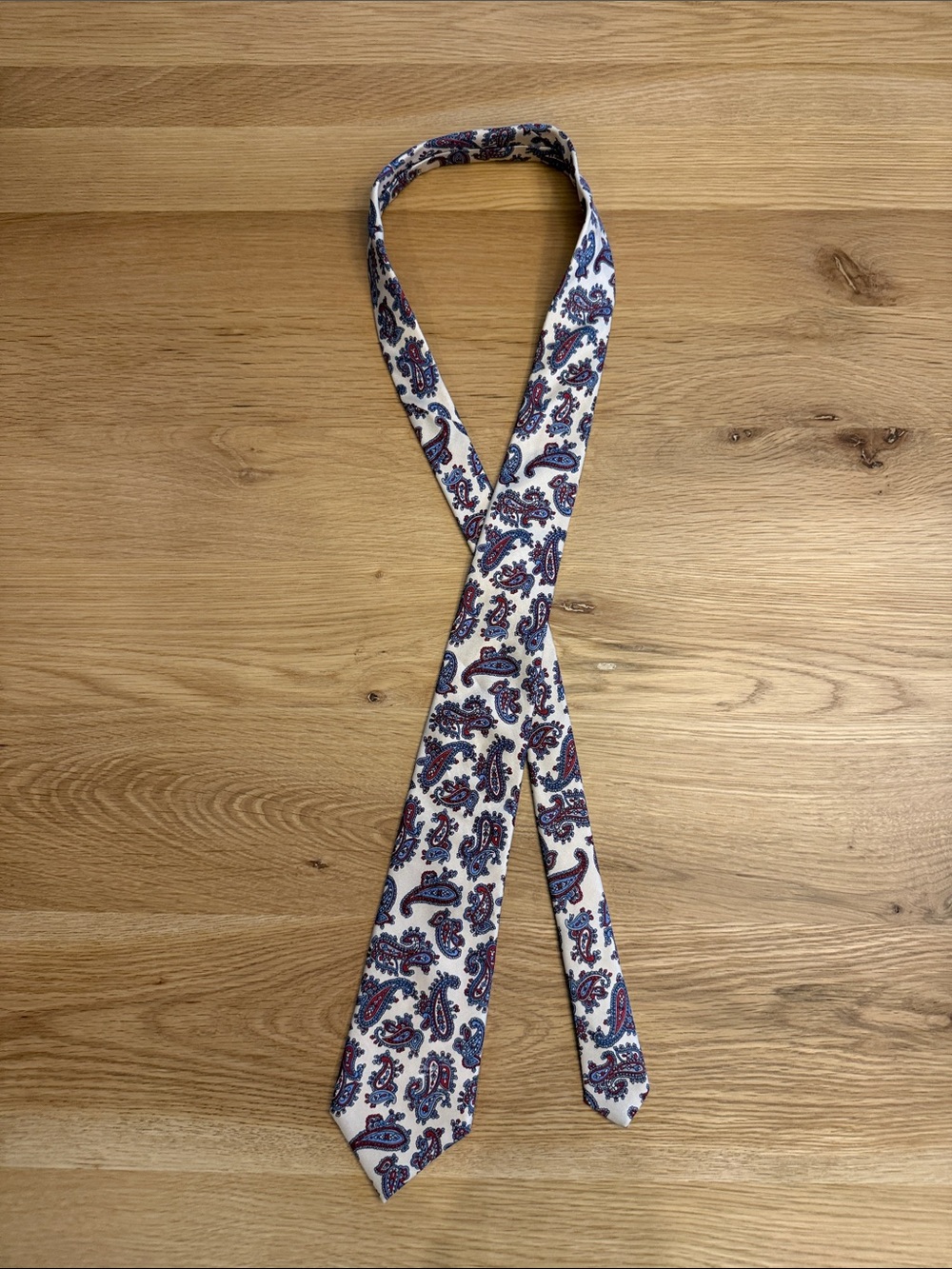Adolfo White Paisley Tie with Blue and Red Accents